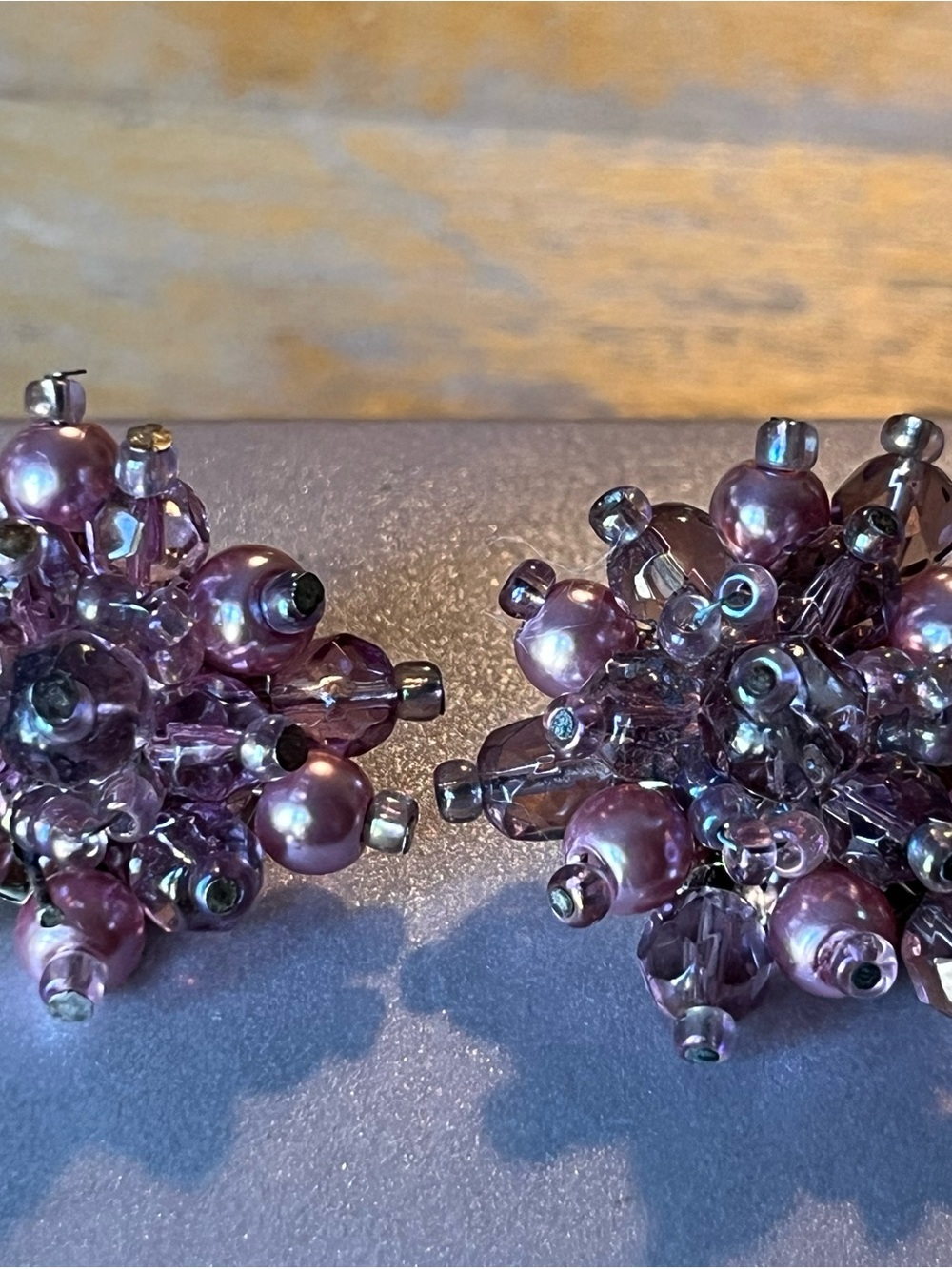 Vintage Pink Beaded Clip-On Earrings Cluster